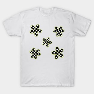 Abstract Checkerboard Flowers - Lime Green T-Shirt